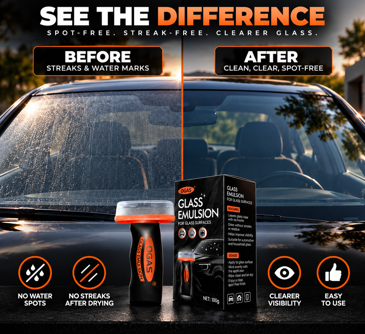 OGAS Glass Treatment – Streak-Free Automotive Glass Cleaner