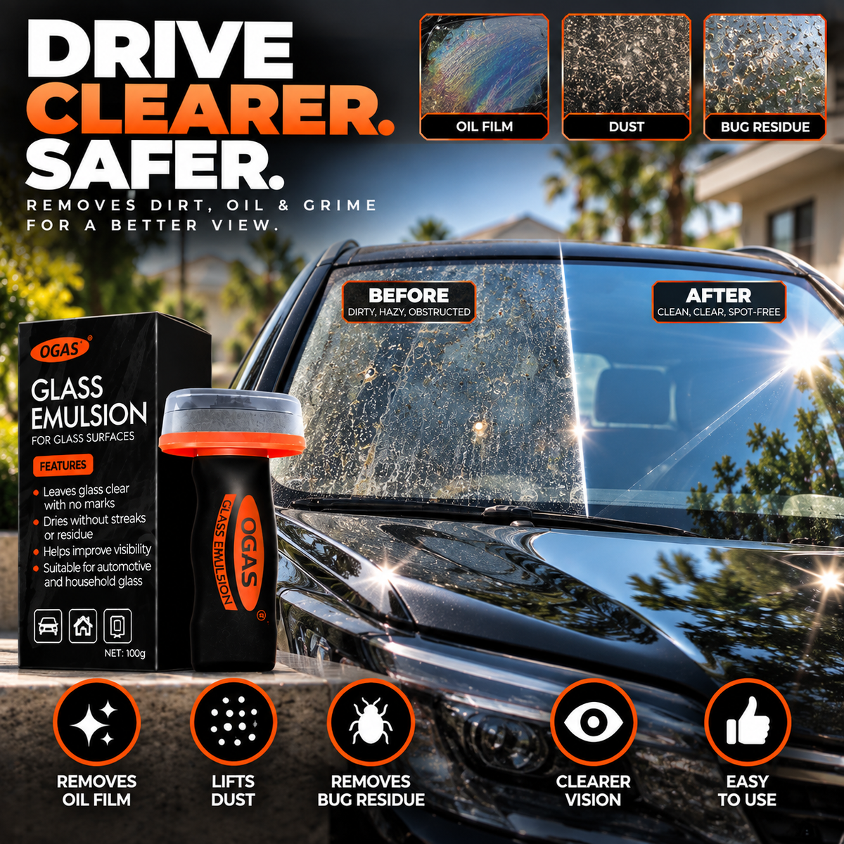 OGAS Glass Treatment – Streak-Free Automotive Glass Cleaner